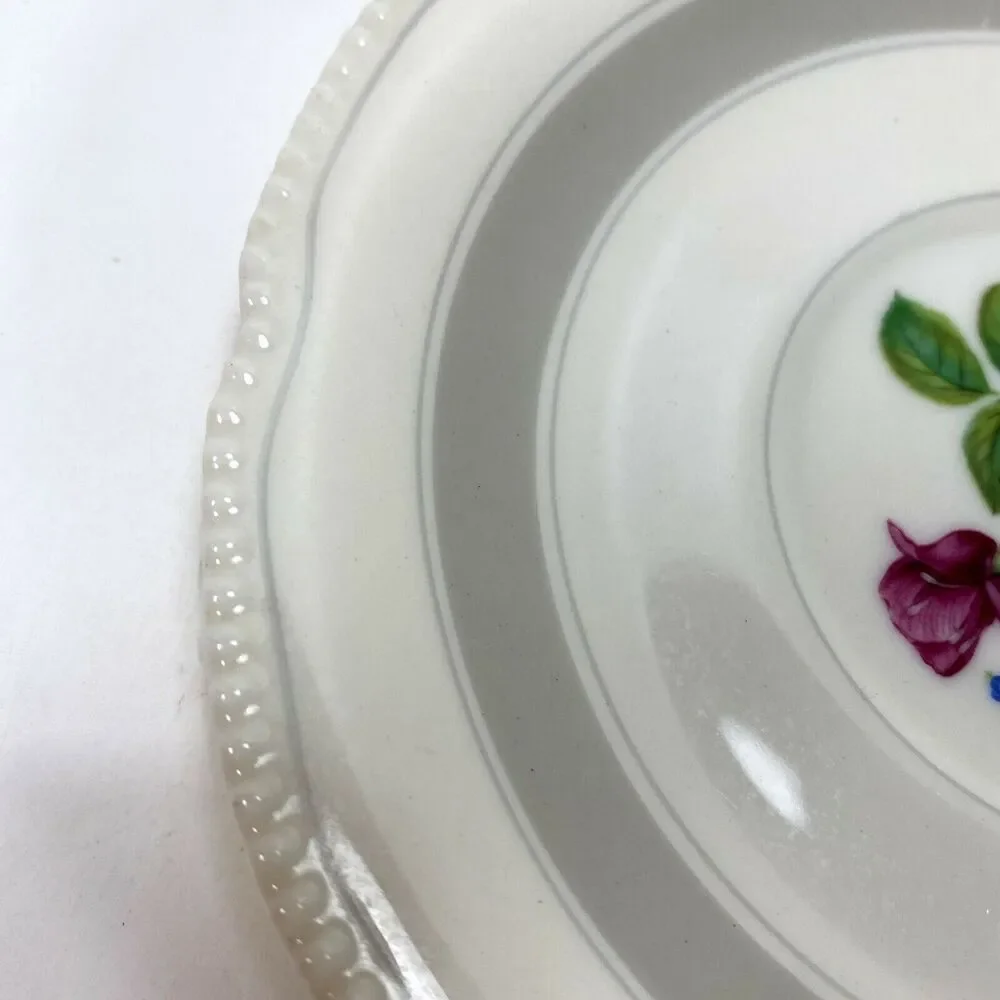Vtg Castleton China Tudor Rose USA Tea Cup & Saucer Bone China Footed Cup Gray